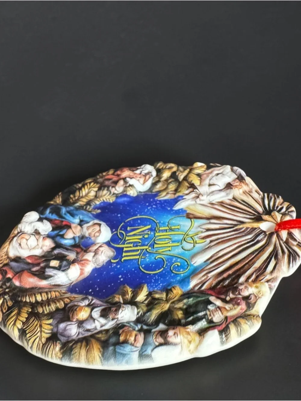 NIB O Holy Night Nativity Ornament 3D Porcelain Religious Christmas Decor